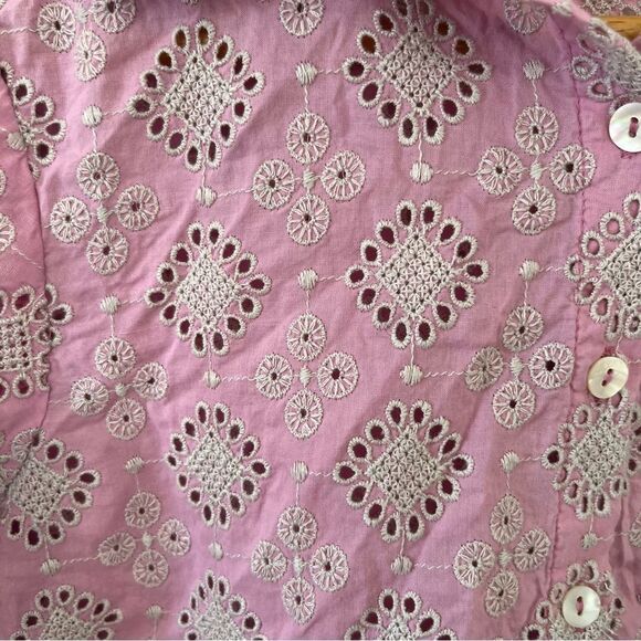 Zara Pink Eyelet Short Sleeve Button Down Shirt - Picture 5 of 8